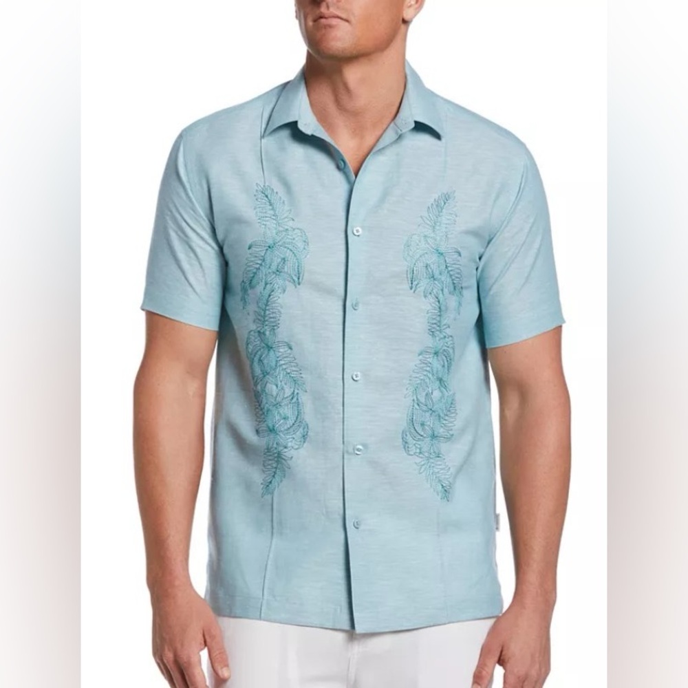 Cubavera Men's Floral Embroidered Panel Button-Down Shirt XXL Like new!